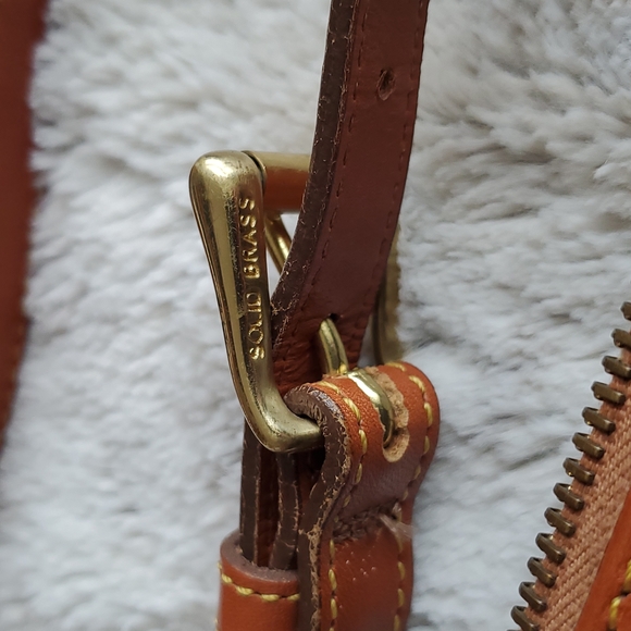 Vintage Dooney & Bourke Tan and Brown Leather Shoulder Bag Solid Brass Hardware - Picture 2 of 10